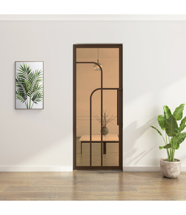 Stalen Taatsdeur - Brons - 4 Vlaks rond - Mat glas*