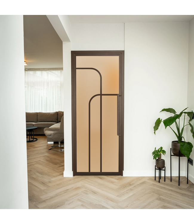 Stalen Binnendeur - Brons - 4 Vlaks rond - Brons rook glas*
