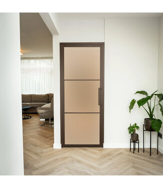 Stalen Binnendeur - Brons - 3 Vlaks - Mat glas*