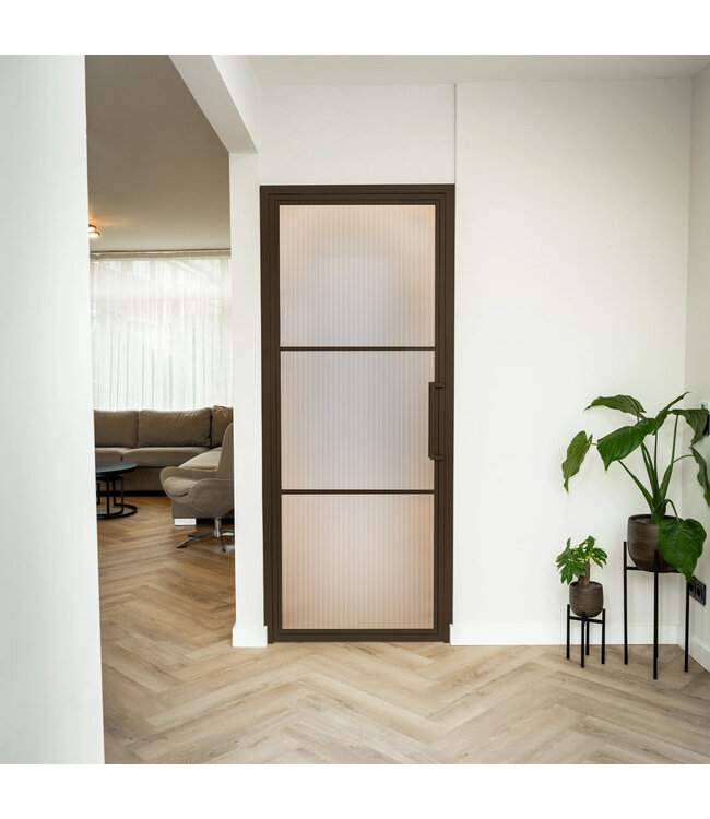 Stalen Binnendeur - Brons - 3 Vlaks - Mat glas*