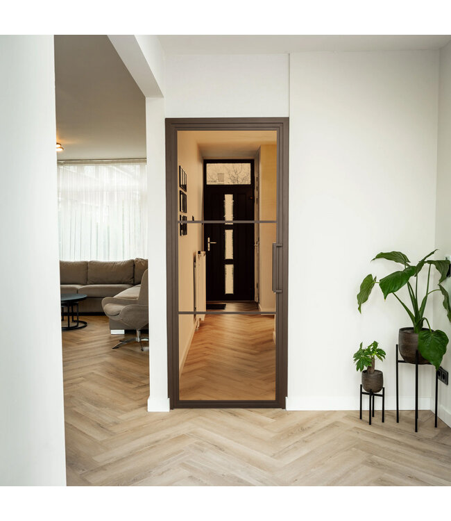 Stalen Binnendeur - Brons - 3 Vlaks - Mat glas*