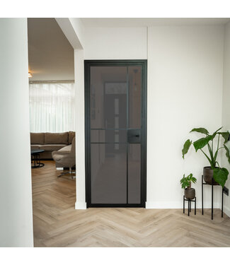 Stalen Binnendeur - Zwart - 6 Vlaks - Rook glas - Luxe design - Met slot*