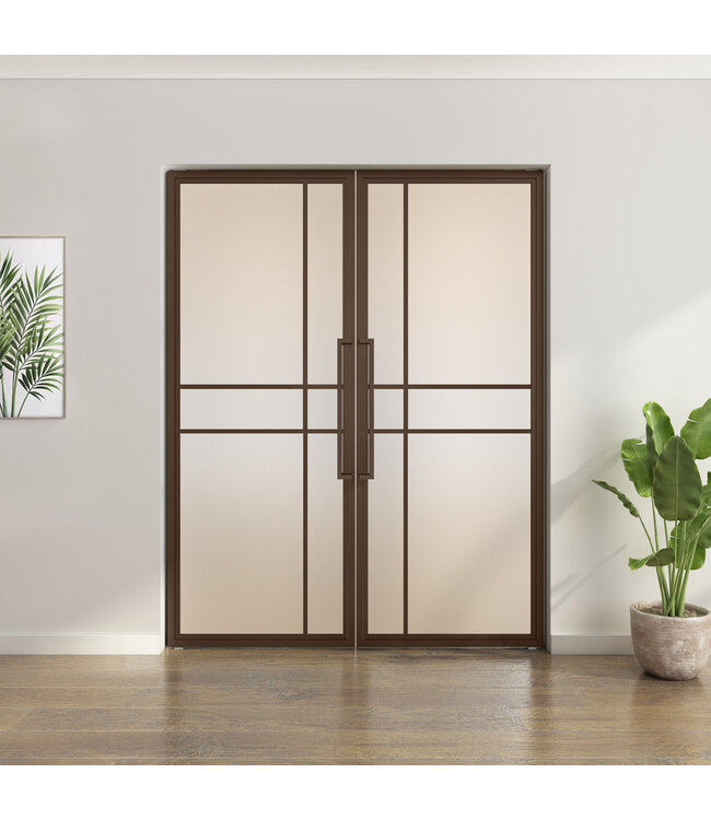 Dubbele stalen taatsdeur - 6 Vlaks  - Brons - Rook glas - Luxe design*