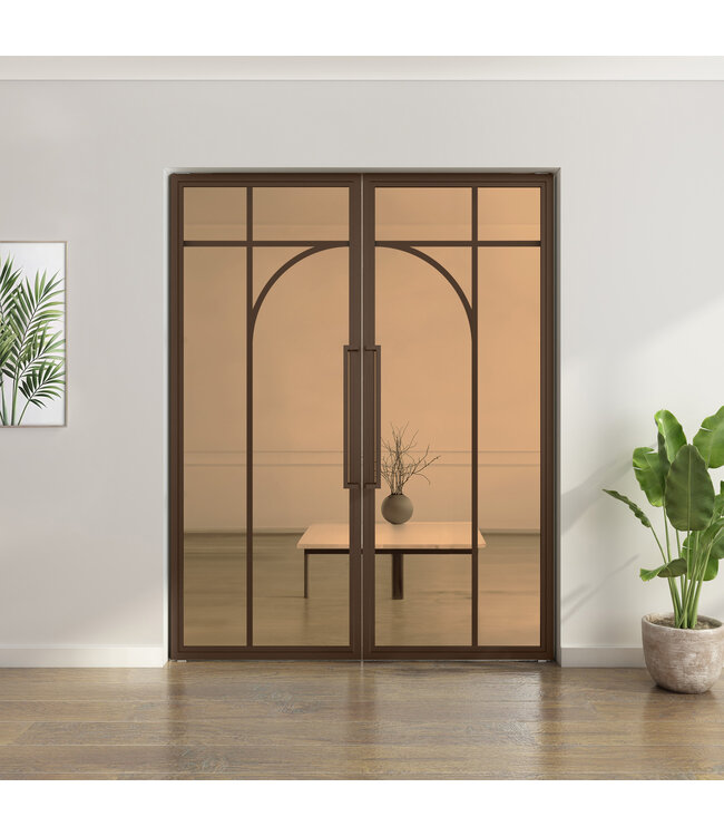 Dubbele stalen taatsdeur - Brons - 5 Vlaks rond - Rook glas *