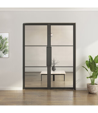Dubbele stalen taatsdeur - Zwart - 3 Vlaks - Helder glas*
