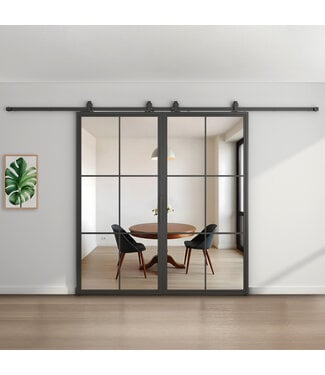 Dubbele stalen schuifdeur - Zwart - 6 Vlaks - Helder glas*