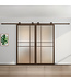 Dubbele stalen schuifdeur - 6 Vlaks - Brons - Mat glas - Luxe design*