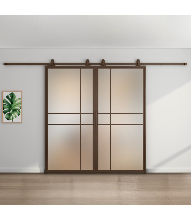 Dubbele stalen schuifdeur - 6 Vlaks - Brons - Rook glas - Luxe design*