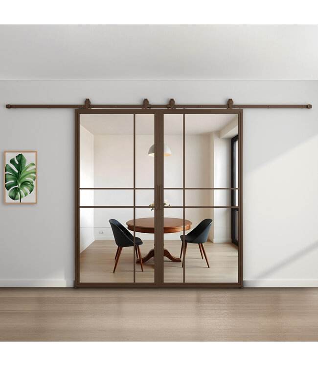 Dubbele stalen schuifdeur - 6 Vlaks - Brons - Brons rook glas - Luxe design*