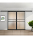 Dubbele stalen schuifdeur met koofsysteem - Zwart - 6 Vlaks - Rook glas - Luxe design*