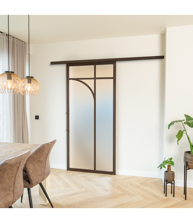 Stalen Schuifdeur koofsysteem - Brons - 5 Vlaks rond - Helder glas*