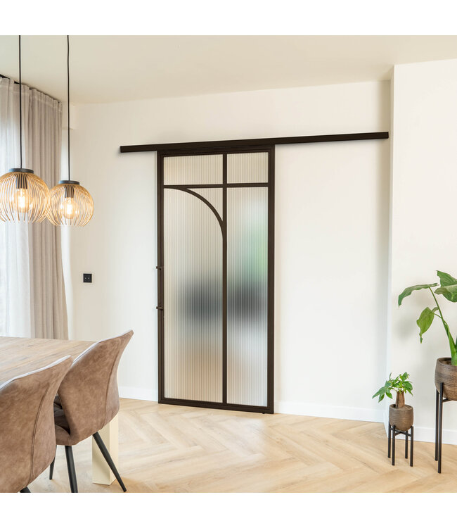 Stalen Schuifdeur koofsysteem - Brons - 5 Vlaks rond - Helder glas*