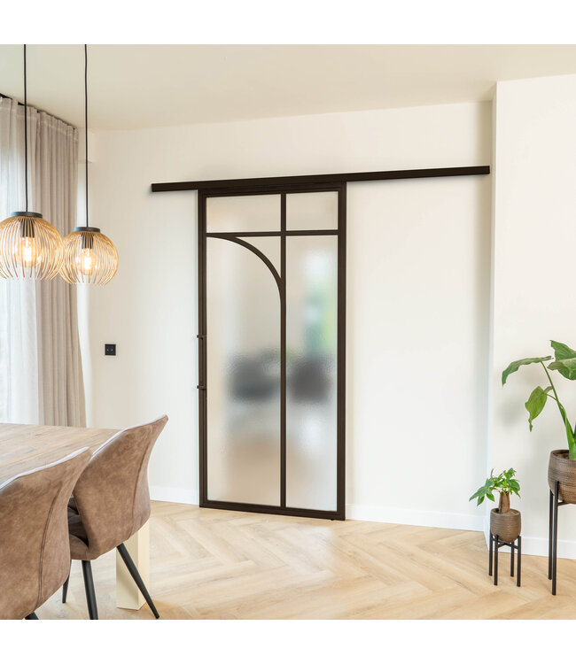 Stalen Schuifdeur koofsysteem - Brons - 5 Vlaks rond - Helder glas*