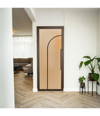 Stalen Binnendeur - Brons - 2 Vlaks rond - Mat glas*