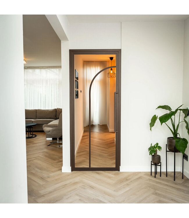 Stalen Binnendeur - Brons - 2 Vlaks rond - Mat glas*