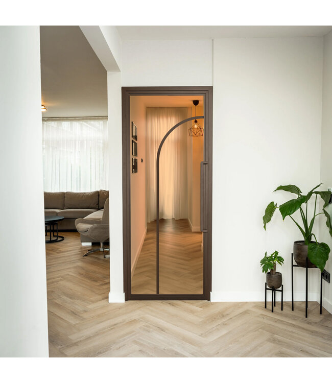 Stalen Binnendeur - Brons - 2 Vlaks rond - Mat glas*
