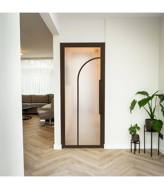 Stalen Binnendeur - Brons - 2 Vlaks rond - Mat glas*
