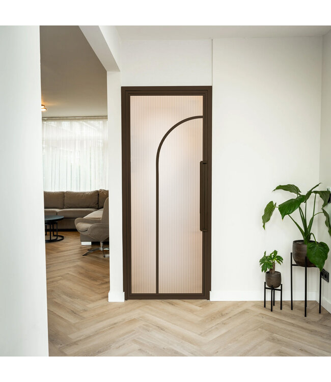 Stalen Binnendeur - Brons - 2 Vlaks rond - Mat glas*