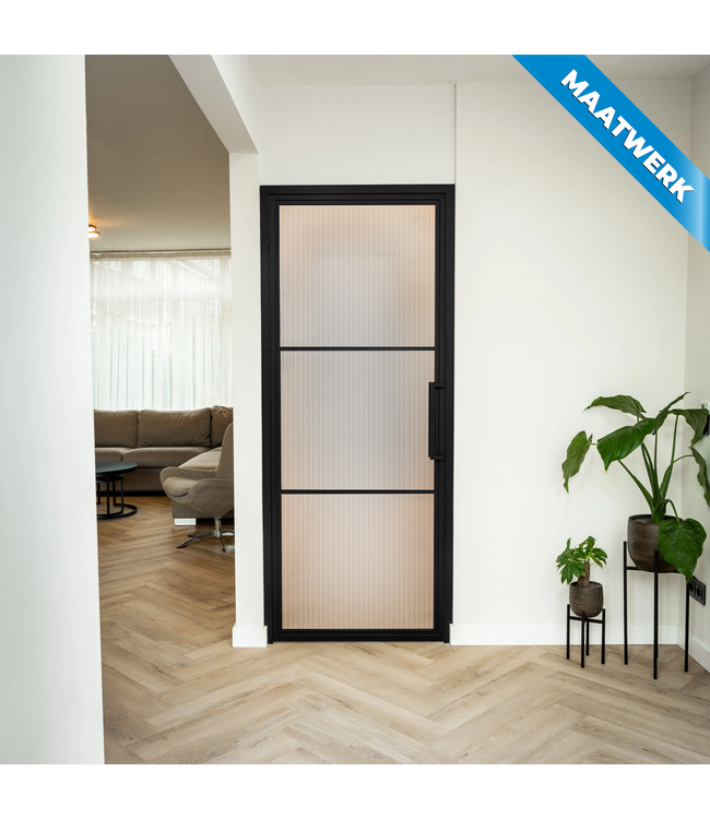 Stalen Binnendeur - Zwart - 3 Vlaks - Maatwerk - Rook glas