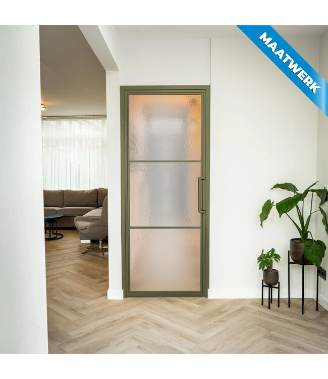 Stalen Binnendeur - 3 Vlaks - Olijfgroen - Maatwerk - Mat glas