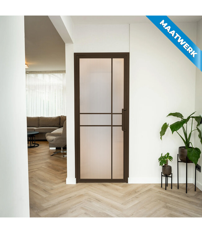 Stalen Binnendeur - 6 Vlaks - Brons - Maatwerk - Mat glas