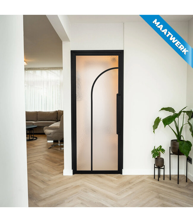 Stalen Binnendeur - Zwart - 2 Vlaks rond - Maatwerk - Mat glas