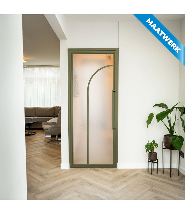 Stalen Binnendeur - Olijfgroen - 2 Vlaks rond - Maatwerk - Rookglas