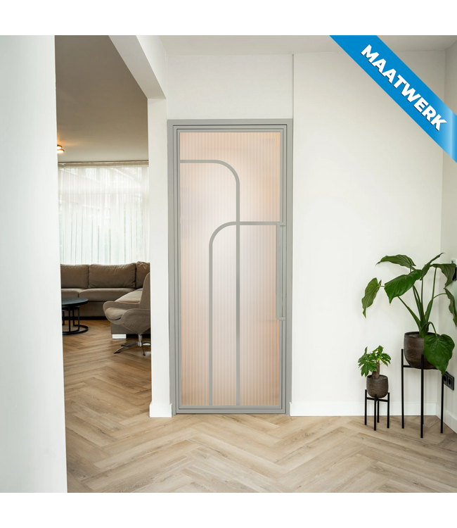Stalen Binnendeur - Kiezelgrijs - 4 Vlaks rond - Maatwerk - Helder glas