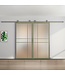 Dubbele stalen schuifdeur - 6 Vlaks - Olijfgroen - Helder glas - Luxe design*
