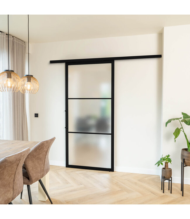 Stalen Schuifdeur met koofsysteem - 3 Vlaks - Rook glas