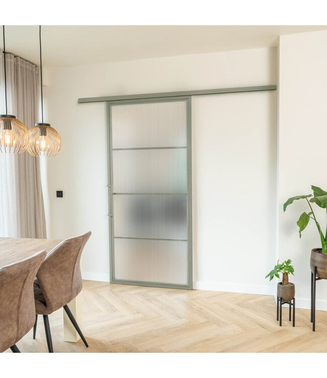 Stalen Schuifdeur met koofsysteem - Kiezelgrijs - 4 Vlaks - Mat glas