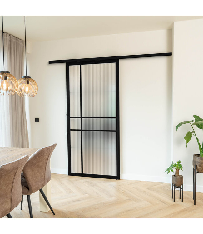Stalen Schuifdeur met koofsysteem - Zwart - 6 Vlaks - Helder glas - Luxe design