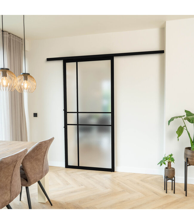 Stalen Schuifdeur met koofsysteem - Zwart - 6 Vlaks - Mat glas - Luxe design