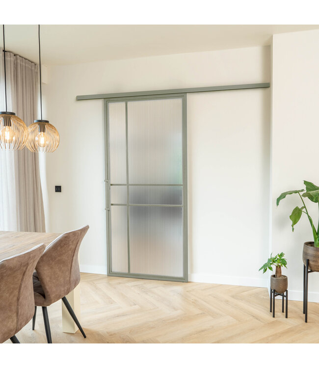 Stalen Schuifdeur met koofsysteem - Kiezelgrijs - 6 Vlaks - Mat glas - Luxe design