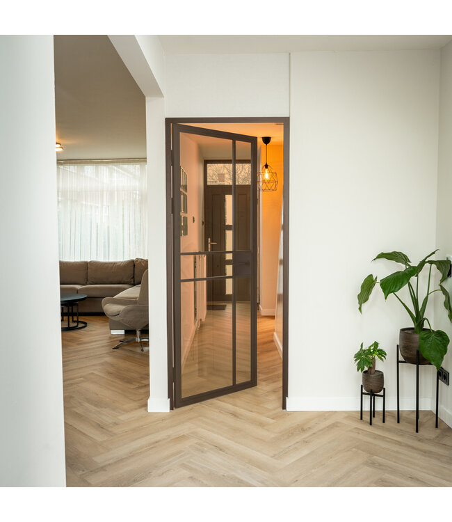 OUTLET: Stalen Binnendeur - 6 Vlaks - Brons - Brons rook glas - Met slot