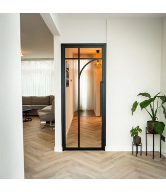 OUTLET: Stalen Binnendeur - Zwart - 5 Vlaks rond - Helder glas