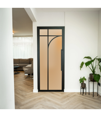 OUTLET: Stalen Binnendeur - Zwart - 5 Vlaks rond - Mat glas