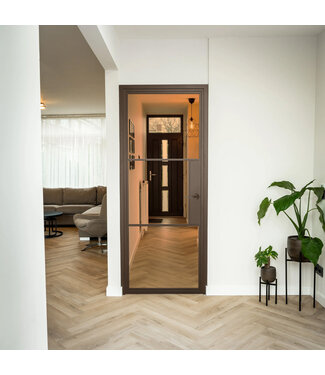OUTLET: Stalen Binnendeur - 3 Vlaks - Brons - Bronsrookglas - Met slot