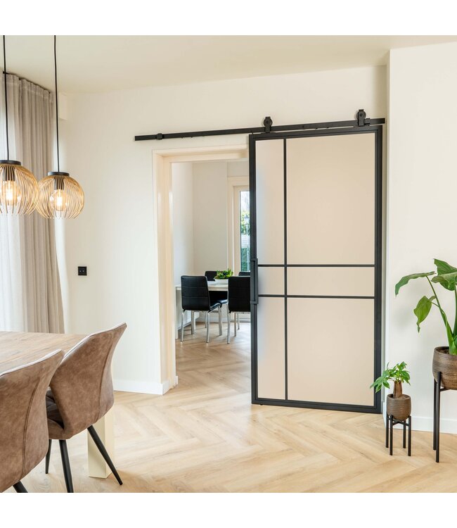 OUTLET: Stalen Schuifdeur - Zwart - 6 Vlaks - Mat glas - Luxe design
