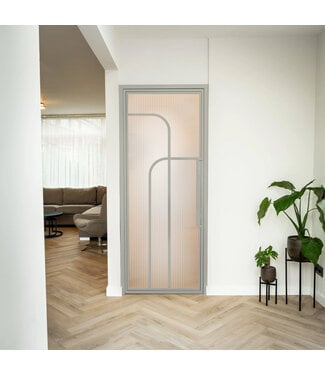 OUTLET: Stalen Binnendeur - Kiezelgrijs - 4 Vlaks rond - Kanaalglas