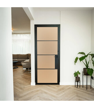 OUTLET: Stalen Binnendeur - Zwart - 4 Vlaks - Matglas - Met slot