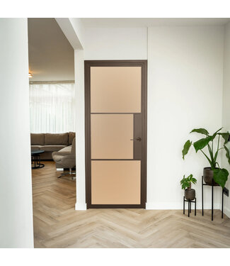 OUTLET: Stalen Binnendeur - 3 Vlaks - Brons - Mat glas - Met slot