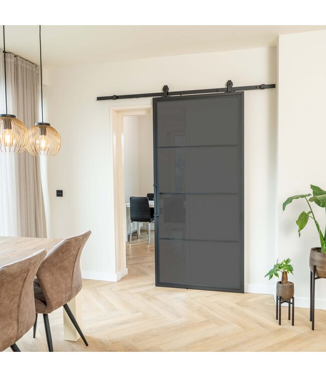 OUTLET: Stalen Schuifdeur - Zwart - 4 Vlaks - Rook glas
