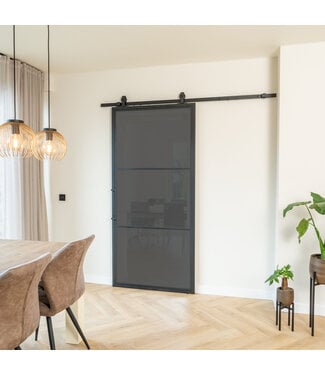 OUTLET: Stalen Schuifdeur - Zwart - 3 Vlaks - Rook glas