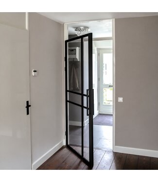 OUTLET: Stalen inzetdeur - Zwart - 6 Vlaks - 2020x777mm - Helder Glas - Luxe design - Linksdraaiend