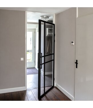OUTLET: Stalen inzetdeur - Zwart - 6 Vlaks - 2175x872mm - Helder Glas - Luxe design - Rechtsdraaiend