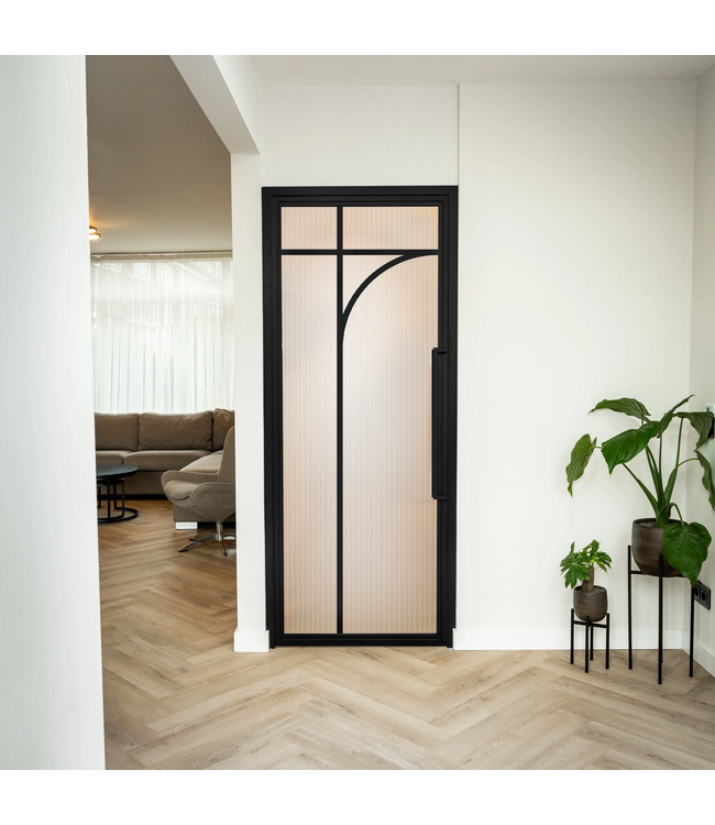 Stalen Binnendeur - Zwart - 5 Vlaks rond - Matglas*