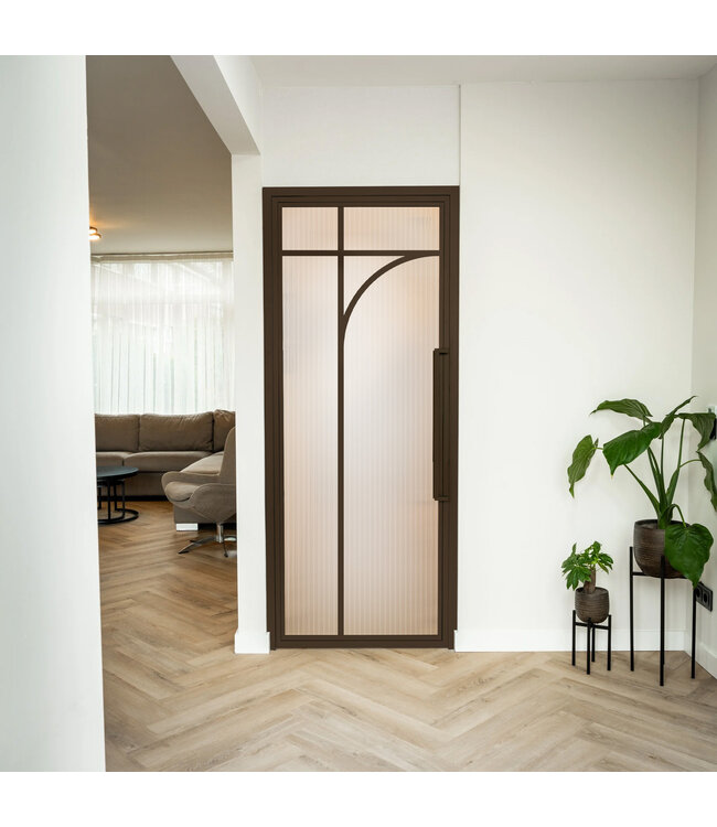 Stalen Binnendeur - Brons - 5 Vlaks rond - Mat glas *