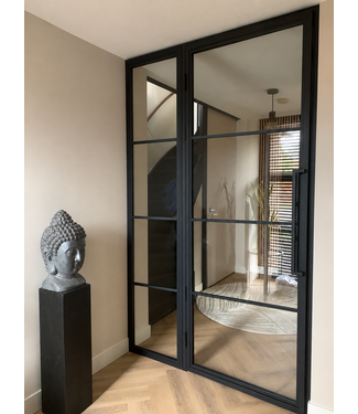 OUTLET: Stalen Binnendeur met glaspaneel - Zwart- 4 Vlaks - 2347 x 1574 - Helder glas - Luxe design  - Linksdraaiend