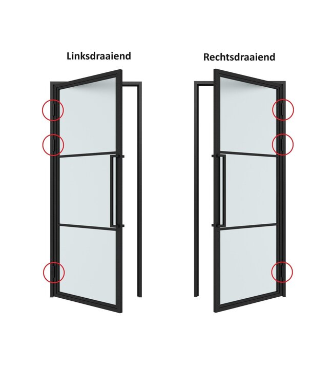 OUTLET: Stalen Binnendeur met glaspaneel - Zwart- 4 Vlaks - 2347 x 1574 - Helder glas - Luxe design  - Linksdraaiend